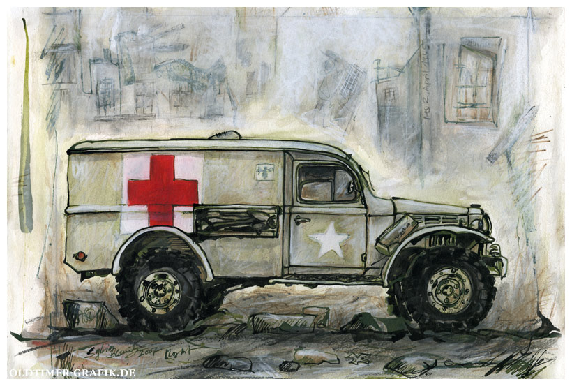 Dodge Ambulance Münster 2. April 1945 Illustration Sylvia Steinhoff Mog Art